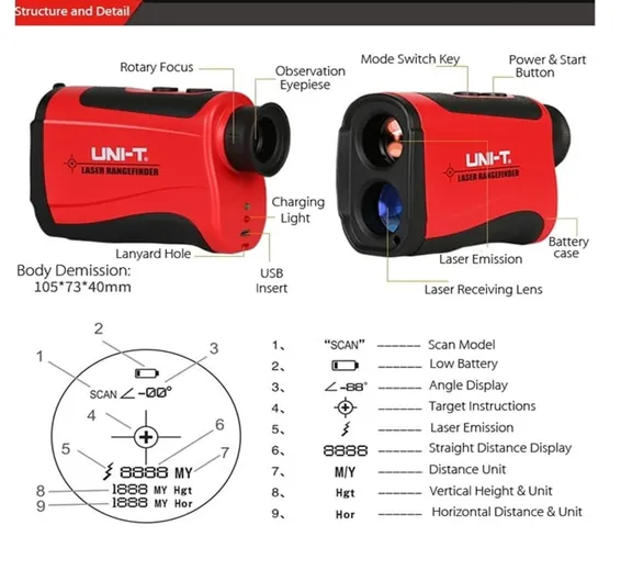 UNI T Laser Rangefinder Telescope Range Distance Meter LR600