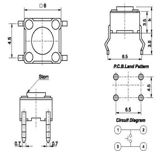 Momentary Tactile DIP Push Button Switch