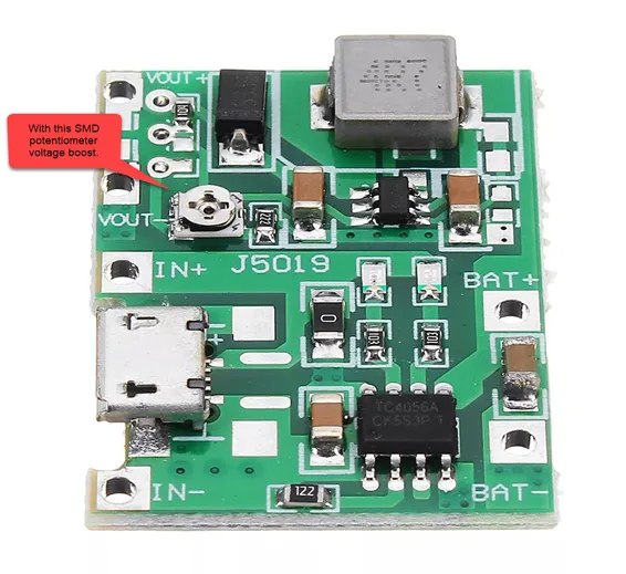 J5019 HW 357 Adjustable UPS Li Ion Charger with 4.5 To 24 Volts Boost Module 3.7V 9V 5V 2A Adjustable Step Up 18650 Lithium Battery Charging Discharge Boost Converter TP4056