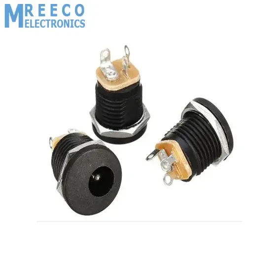 DC Power Jack PCB Mount Female Connector 3 Pin with Nut 5.5mm x 2.1mm