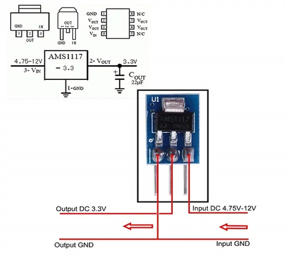 AMS1117-3.3 DC Voltage Regulator 3Pin Step-Down Power Supply Module in Pakistan