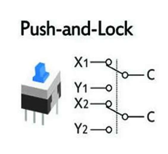 6 Pin Push Lock Button 7X7 PCB Mount DPDT Switch