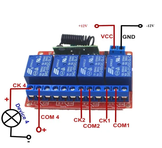 4 Channels RF Remote Control Module DC 12v