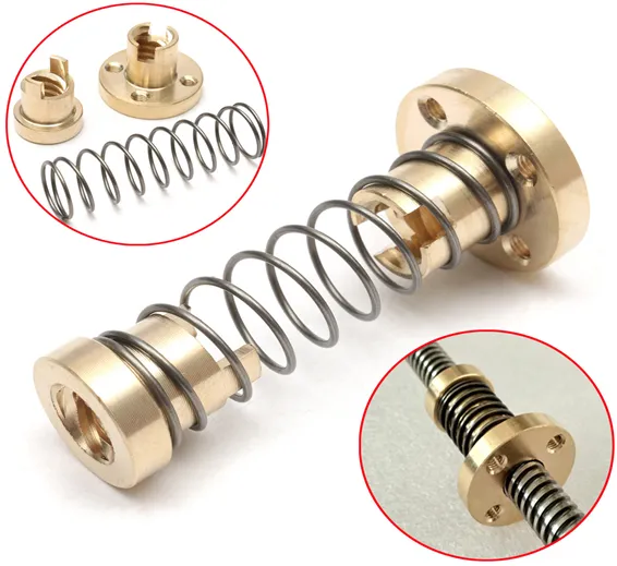 T8 Anti Backlash Spring Loaded Nut For CNC 8mm Threaded Rod Lead Screw