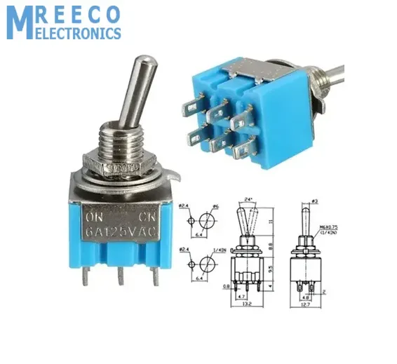 Mini MTS-203 6-Pin DPDT 6A 125VAC Toggle Switch 6 Pin On Off Toggle Switch 2 Positions