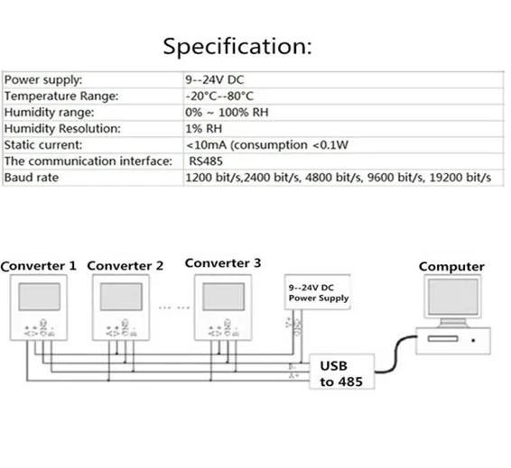 PKTH100B-czi High-Precision RS485 MODBUS RTU Temperature And Humidity Sensor Transmitter