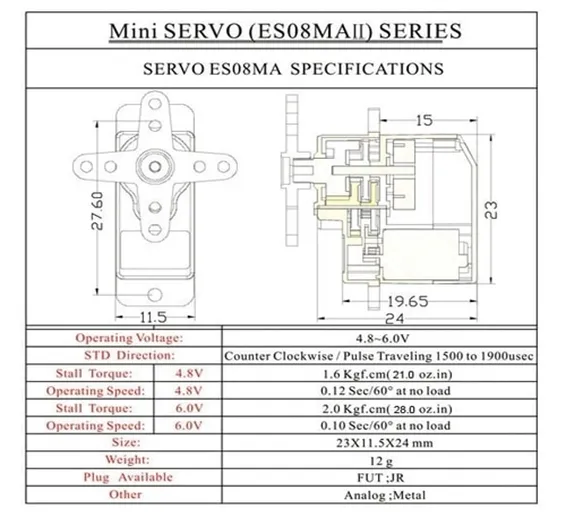 EMAX Mini Analog Metal Gear Servo Motor Set ES08MA