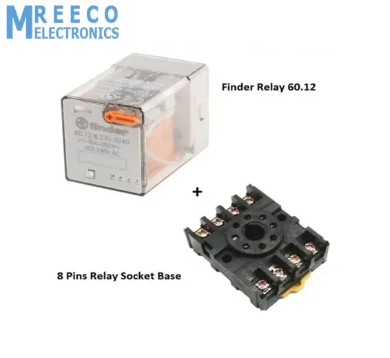 Finder Relay 220VAC 60.12 With 8pin Rail-Mount Relay Socket Relay Base