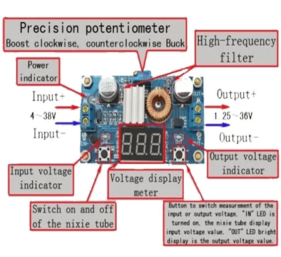 Adjustable Step Down Power Supply Module with Voltmeter Display XL4015