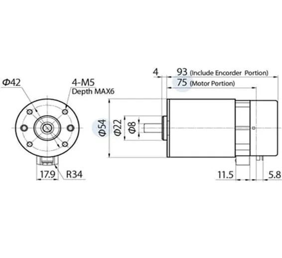 Nisca Servo DC motor with encoder NF5475E DC 24v to 38V and 3500 to 5000rpm