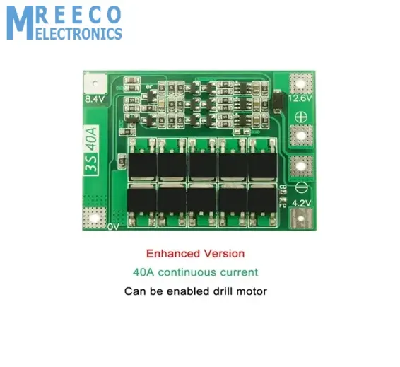 3S 40A BMS 11.1V 12.6V 18650 Lithium Battery Protection Board with 100mA Balancing Feature