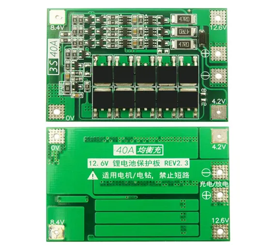 3S 40A BMS 11.1V 12.6V 18650 Lithium Battery Protection Board with 100mA Balancing Feature