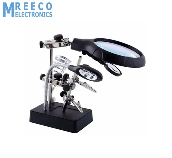 Magnifying Glass 5 LED Auxiliary Clip Magnifier 3 In1 Hand Soldering Solder Iron Stand Holder Station