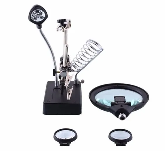 Magnifying Glass 5 LED Auxiliary Clip Magnifier 3 In1 Hand Soldering Solder Iron Stand Holder Station