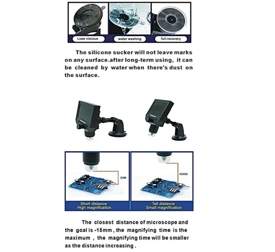 Digital Microscope 4.3in HD LED 3.6MP 1-600X Continuous Magnifier