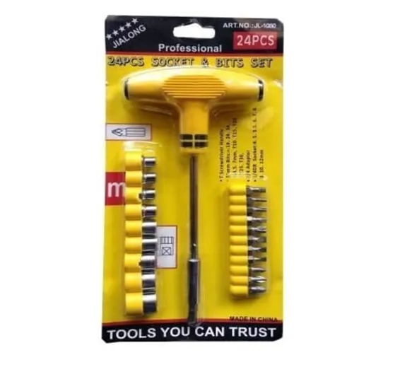 Jialong Multi purpose T Shape Screwdriver Socket & Bit Tool Kit 24pcs Set for Home & Office