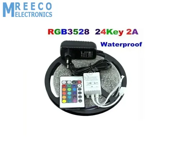 RGB LED Strip With Remote And Power Supply White Background 12v 5Meter 24 Key Remote