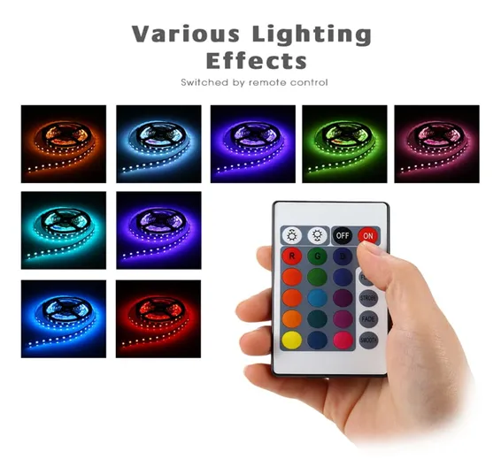 RGB LED Strip With Remote And Power Supply White Background 12v 5Meter 24 Key Remote