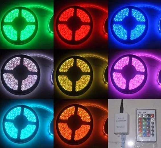 RGB LED Strip With Remote And Power Supply White Background 12v 5Meter 24 Key Remote