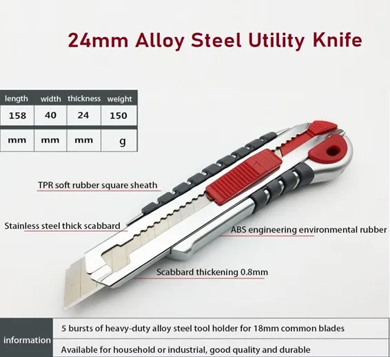 Heavy Duty Knife 24mm Alloy Steel Blade Cutter