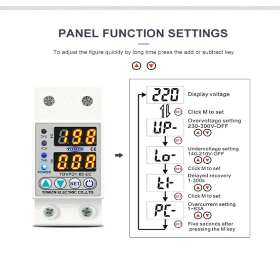 TOMZN TOVPD1-60 Adjustable Over And Under Voltage Relay Voltage Fluctuation Protection Device In Pakistan