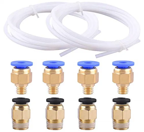 1 Pieces PTFE Teflon Tube (1 Meters) + 1 Pieces PC4-M6 Quick Fitting + 1 Pieces PC4-M10 Straight Pneumatic Fitting Push to Connect for 3D Printer 1.75mm Filament