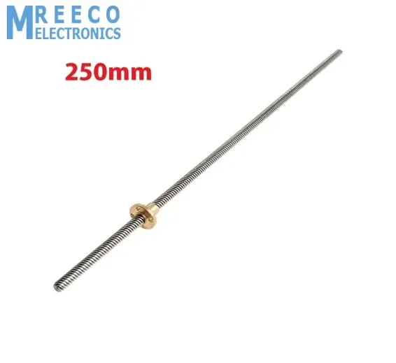 T8 250mmx8mm Screw Threaded Rod With Brass Nut