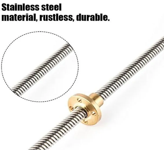 T8 250mmx8mm Screw Threaded Rod With Brass Nut