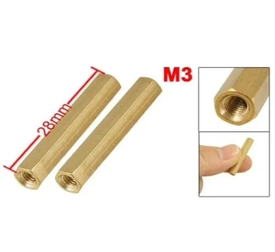 M3x28mm Female To Female Thread Brass Hex Standoff PCB Pillar Spacer