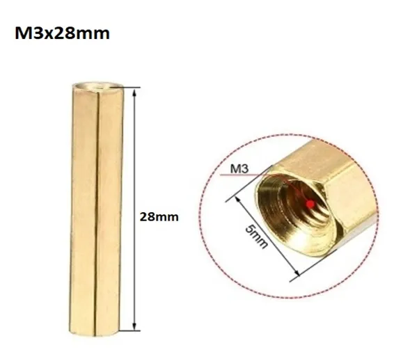 M3x28mm Female To Female Thread Brass Hex Standoff PCB Pillar Spacer