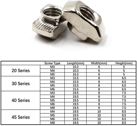 40xM8 T Nuts T NUT Sliding T Nut Hammer Drop In Nut Fasten Connector M8 Series Length19.5mm Width 8mm Hight 7.5mm