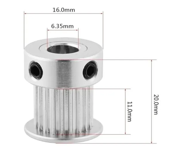 GT2 Pulley 20 Teeth 6.35mm Bore Timing Gear Aluminum Alloy Pulley For CNC 3D Printers