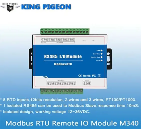 Modbus Slave RTD Remote I/O Module Data Acquisition 8 RTD inputs 12~36VDC with Anti-reverse Protection M340