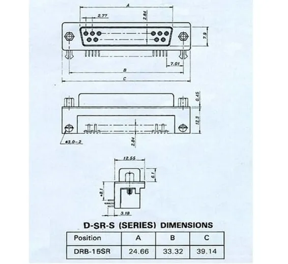 DB15 Female Right Angle Connector 0.318 DB 15SR PCB Mounting 15 Pin 2 Rows Connector