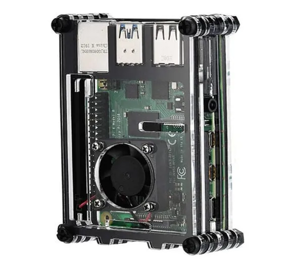 Transparent Acrylic Case For Raspberry Pi 4B With Cooling Fan And Heat Sink Clear And Black Case