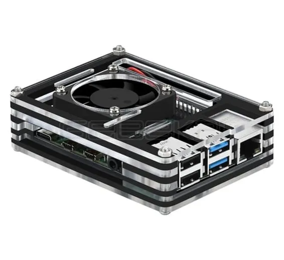 Transparent Acrylic Case For Raspberry Pi 4B With Cooling Fan And Heat Sink Clear And Black Case