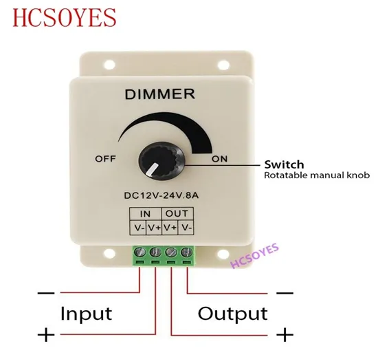 8A LED Dimmer DC 12V 24V 360W Adjustable Brightness Lamp Bulb