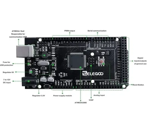 Original ELEGOO Arduino MEGA R3 Board ATmega 2560 With USB Cable Compatible with Arduino IDE Projects Italy Quality