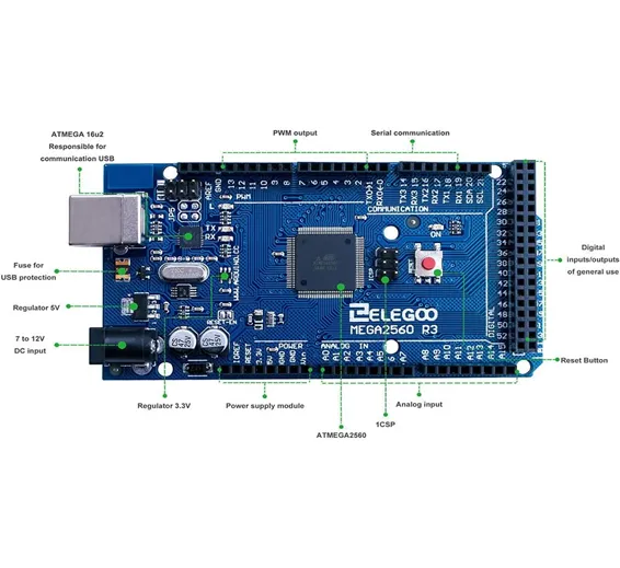 Original ELEGOO Arduino MEGA R3 Board ATmega 2560 With USB Cable Compatible with Arduino IDE Projects Italy Quality