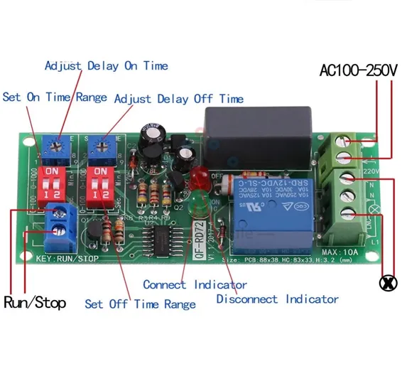 Dual Time Adjustable Cycle Delay Timing Relay Repeat ON OFF Switch Infinite Loop Timer Module AC 100V 110V 120V 220V 230V 240V