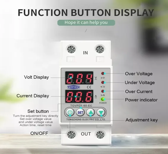 TOMZN TOVPD1-60 Adjustable Over And Under Voltage Relay Voltage Fluctuation Protection Device In Pakistan