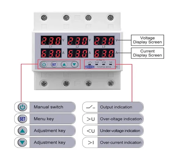 ORIGINAL TOMZN TOVPD3-63VA 3 Three Phase Automatic Over And Under Voltage Protection Relay