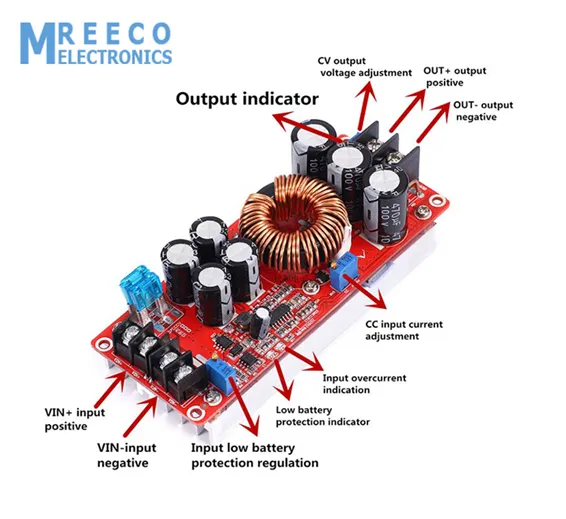 1200W 20A DC Converter Boost Step-up Power Supply Module IN 8-60V OUT 12-83V