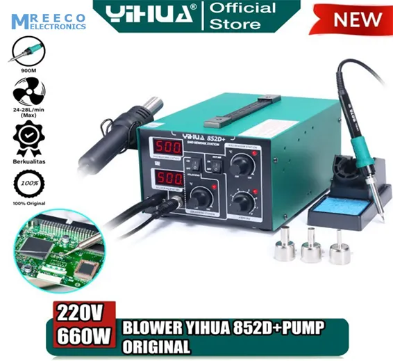 YIHUA 852D+ 2 in1 Pump Type 660W Hot Air Gun Digital Soldering Iron Desoldering Station SMD Constant Temperature Rework Station