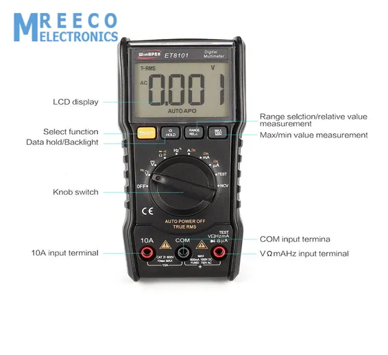 ET8101 True-RMS Digital Multimeter AC/DC Voltage Current Tester with Resistance Capacitance Diode NCV Measurement